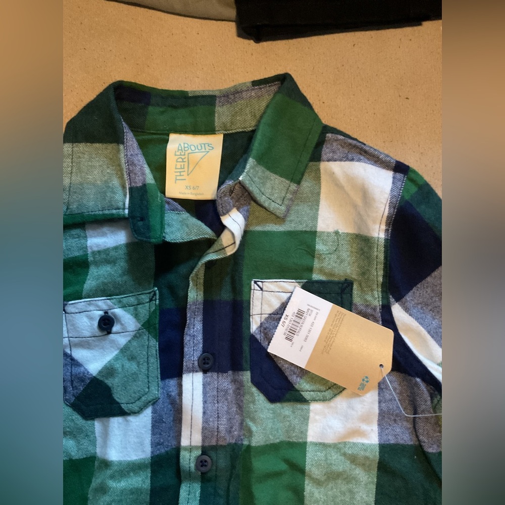 Squares Long Sleeve button shirt for Kids Size 6/7 By Thereabouts NWT - Picture 2 of 8